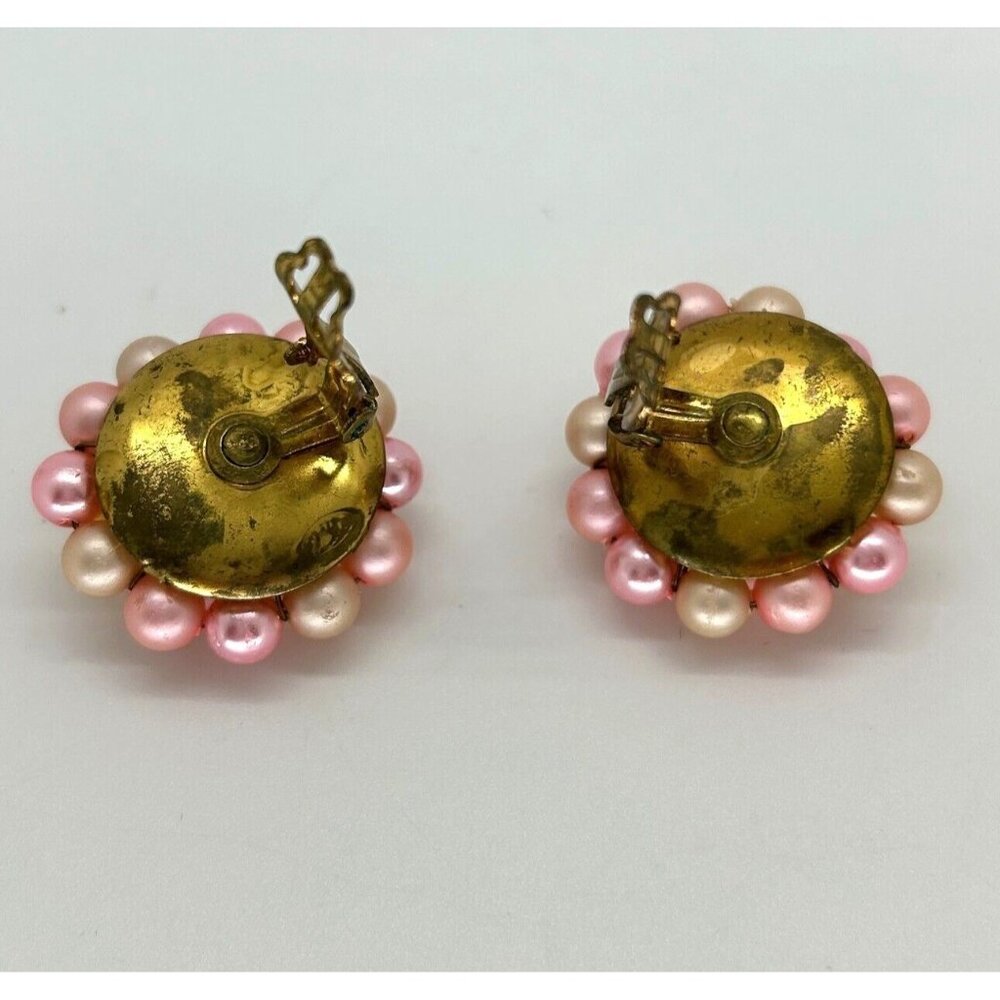 Japan Faux Pearls Necklace Earrings Pink Acrylic 4 Strands Clip-On Statement - Picture 16 of 16